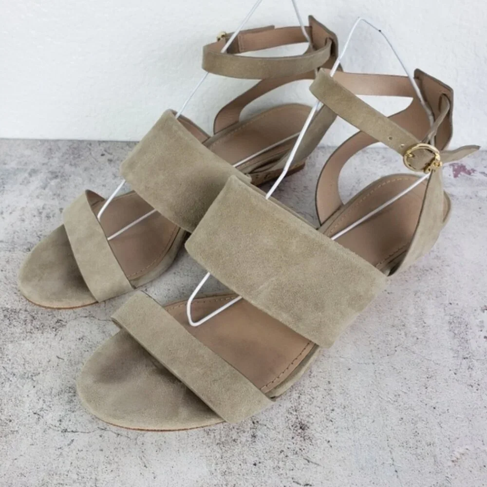 Tory Burch Leather Suede Cork Wedge Sandals Gray size 8.5M Comfort Preppy